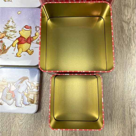 New Winnie The Poo 3 Piece Tin Box Set Christmas Holiday Disney - Picture 10 of 16